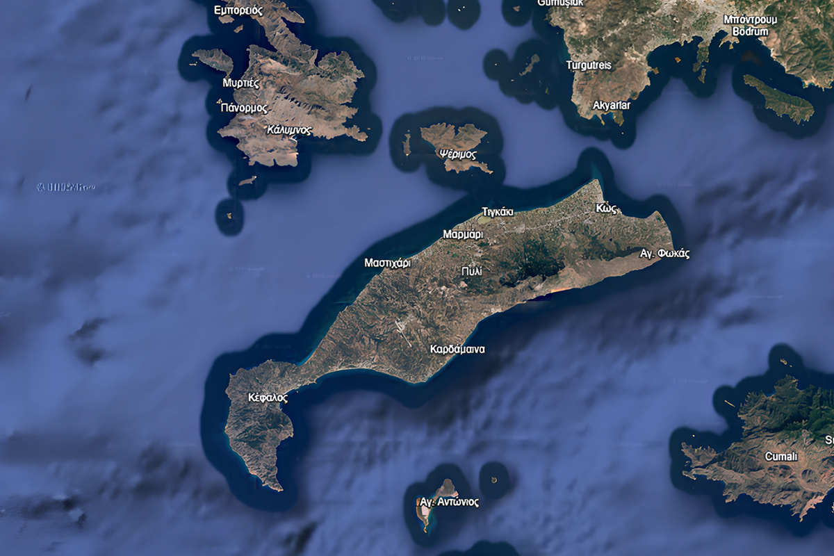 Map of Kos and nearby islands with Pulia Tours activities